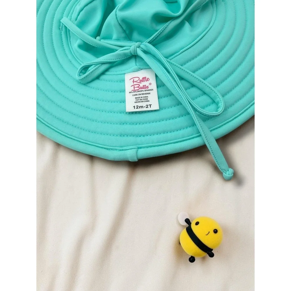 RuffleButts Wide Brim Aqua Mint Green Swim Sun Hat 12m-2T